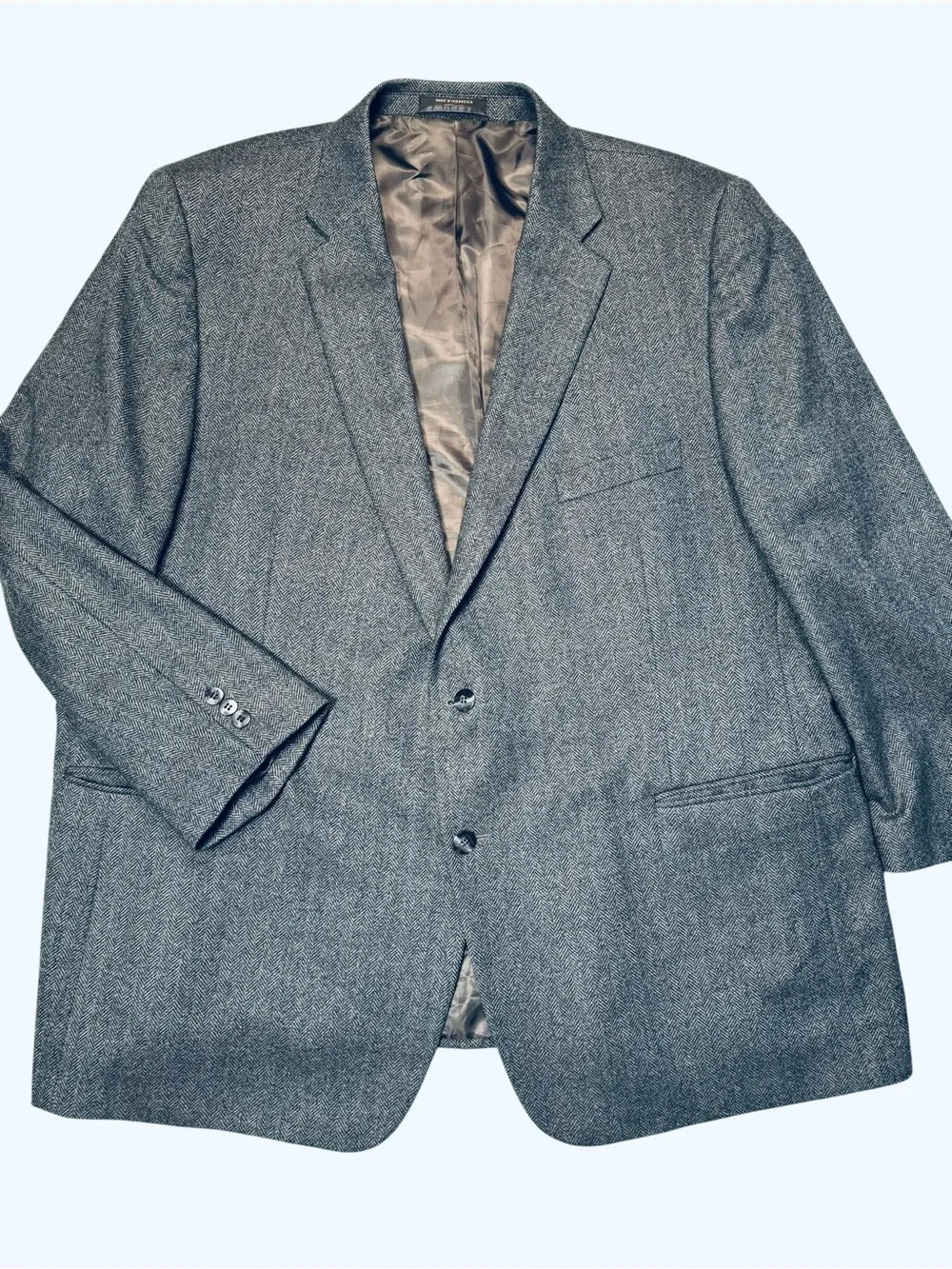 Vintage Petrocelli Grey Herringbone Wool Blazer Size 50R